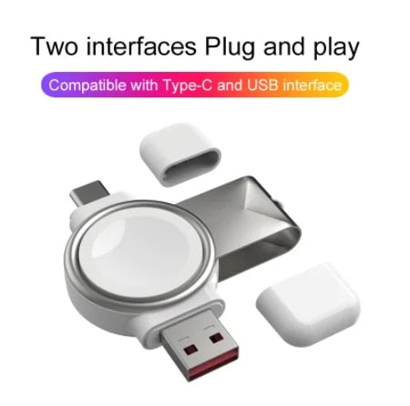 Tragbares 2-in-1 USB-A & USB-C Ladegerät Magnetisches kabelloses Reise-Ladegerät für Apple Watch Series Ultra 8 7 SE 6 5 4 3 2