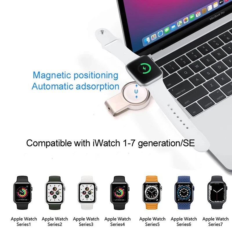 Tragbares 2-in-1 USB-A & USB-C Ladegerät Magnetisches kabelloses Reise-Ladegerät für Apple Watch Series Ultra 8 7 SE 6 5 4 3 2